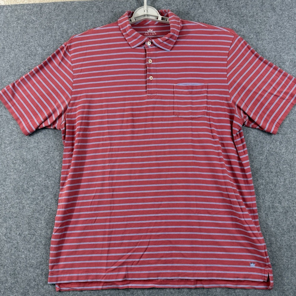 Peter Millar Short‎ Sleeve Polo Men's L Brick Red Stripe